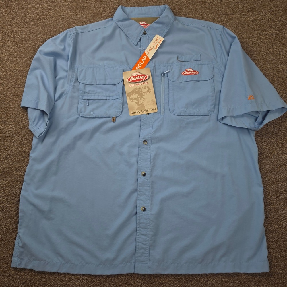 Berkley Guide Shirt Mens XL Light Blue Fishing Short Sleeve UPF 30+ NWT